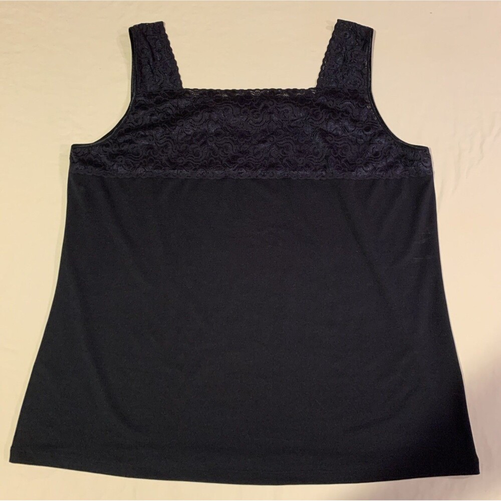 CJ Banks Lace Camisole Tank Top Womens XXL Plus Navy Blue Stretch Spandex - Picture 11 of 11
